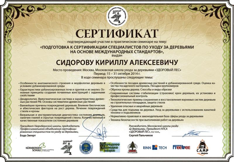 Сертификация специалистов по уходу за деревьями на основе международного стандарта